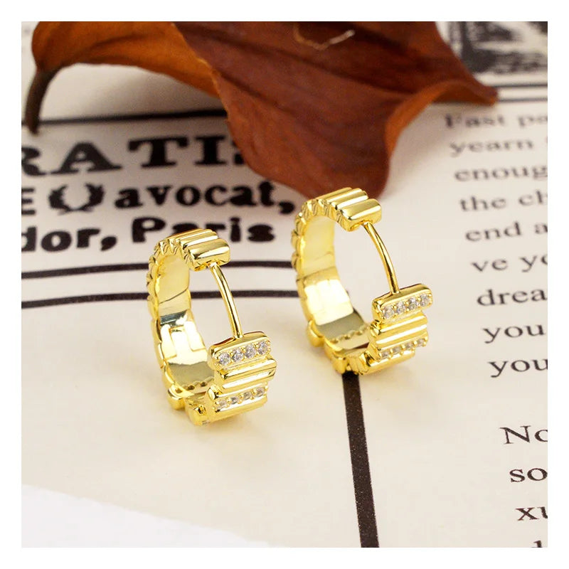 Trendy Earrings for Women White Stone Hoops Earrings 925 Sterling Silver Plated 18k Gold Earrings