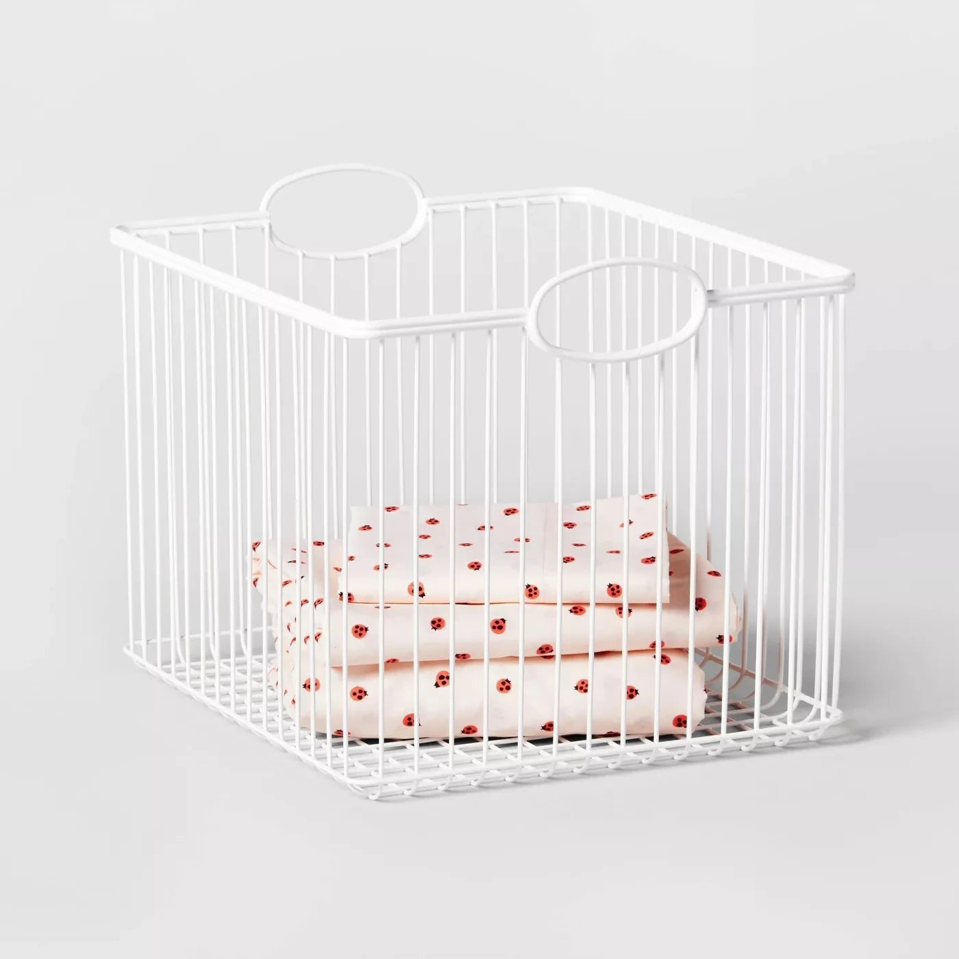 Set of 3 White Metal Storage Baskets Kid's Room Organizer with Stackable Wire Bin for Home Organization