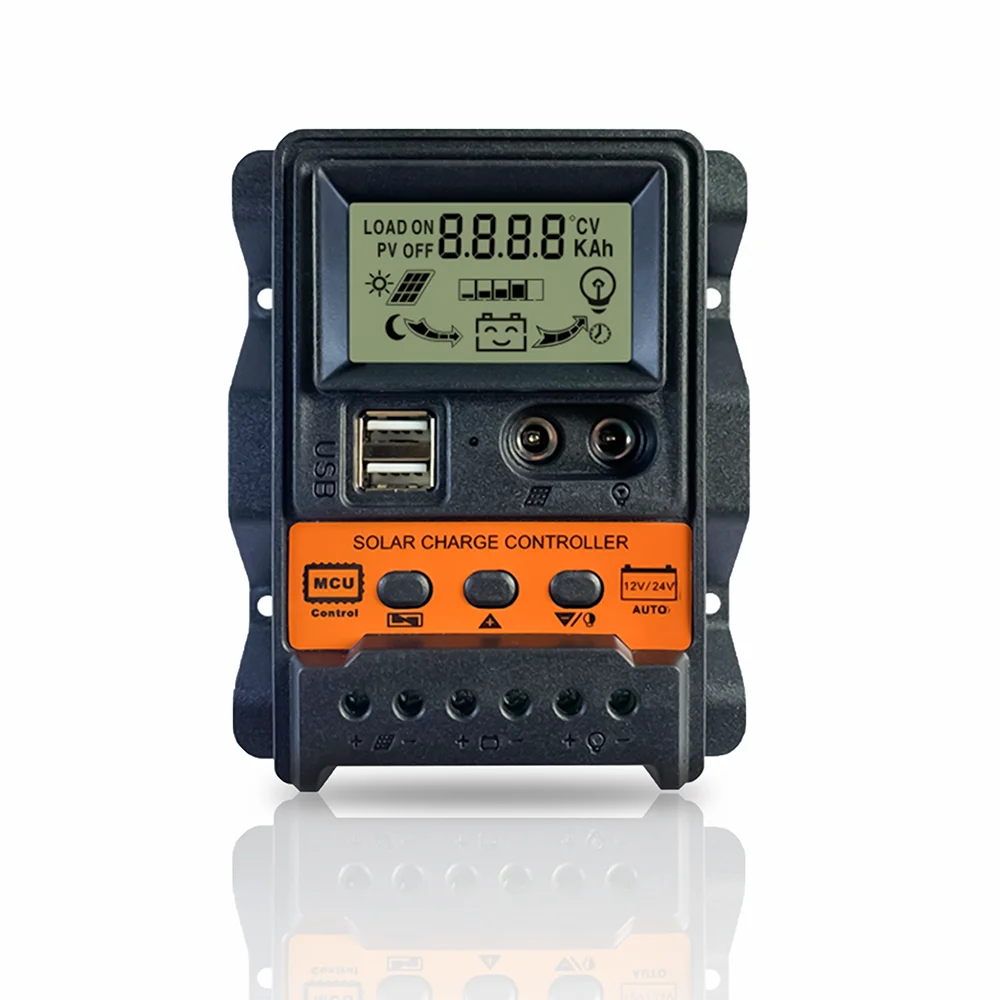 Y&H 30A Solar Charge Controller 12V/24V PWM Solar Charge Controller Dual DC USB LCD Display Solar Charge Controller