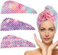 2024 Wholesale Fish Scale Pattern Quick Dry Hair Wrap Cap Mermaid Microfiber Hair Drying Towel Wrap with Buttons Cap