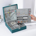 Large Square Double-Layer Lockable Leather Jewelry Box for Earrings Rings Necklaces Storage Packaging