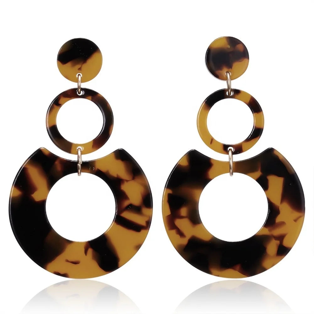 Ziming Tortoise Acetate Geometry Shape Earring Leopard Print Acetic Acid Earring Cracked Shell Earring