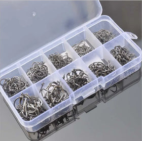 Iseni Fish Hook Box of 100 Pieces Tube with Iseini 3-12# with Barbs and Holes Black
