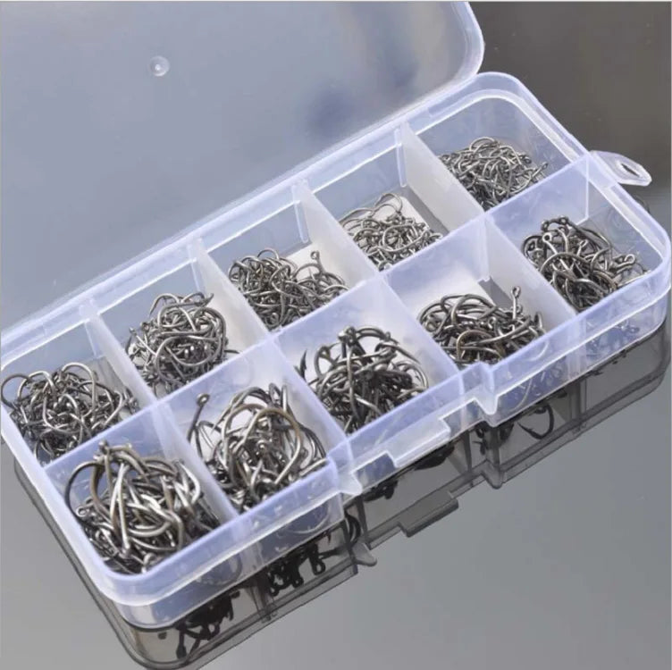 Iseni Fish Hook Box of 100 Pieces Tube with Iseini 3-12# with Barbs and Holes Black