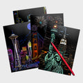 Hot Colorful DIY Handmade Art American Building City Night View Scraping Painting Board Card Colorful Scraping Drawing Toys