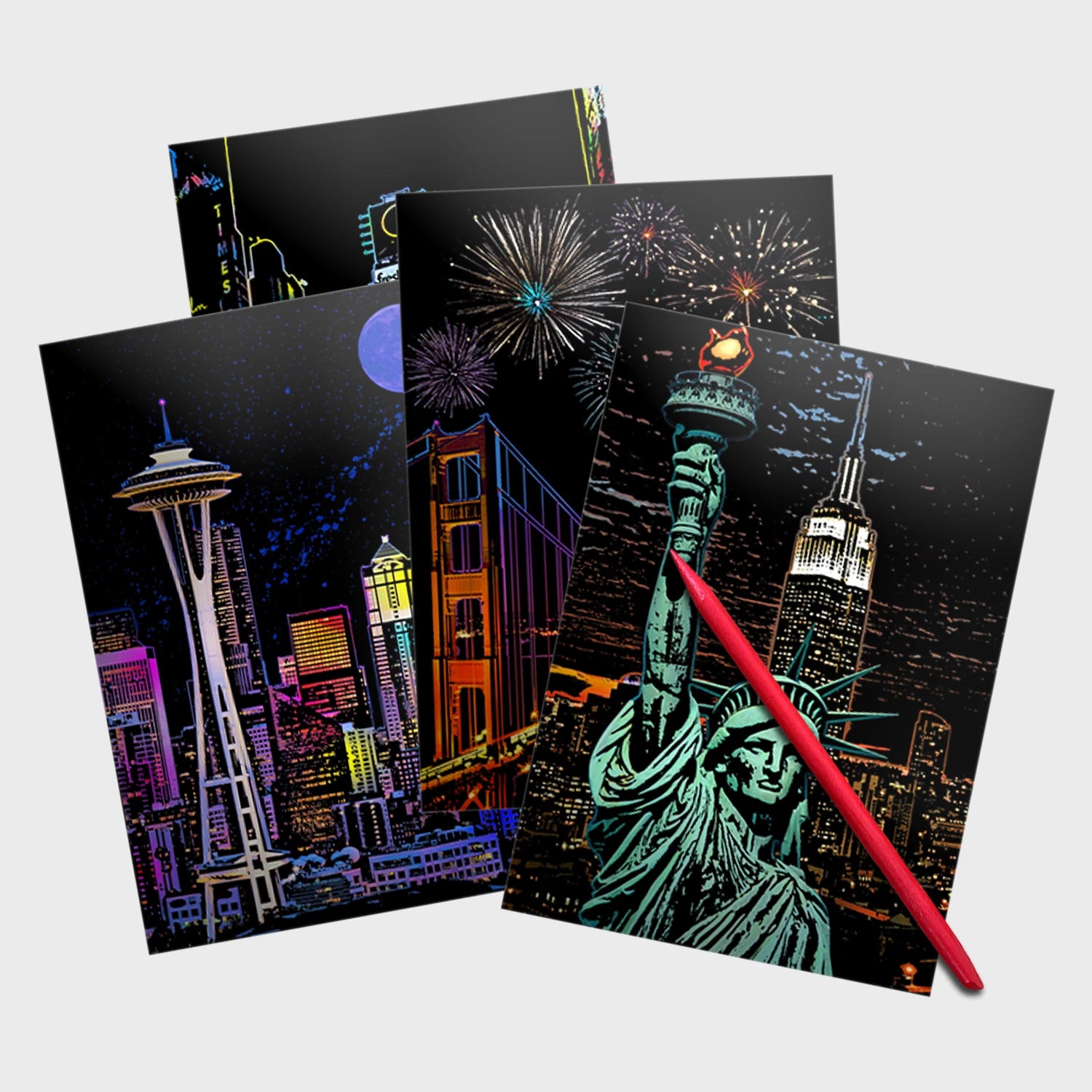 Hot Colorful DIY Handmade Art American Building City Night View Scraping Painting Board Card Colorful Scraping Drawing Toys