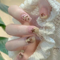 Short Square False Nail Tips Beige Brown Color Cute Puppy Star Doughnut Finger Pre-designed Wearable Full Cover Press on Nails