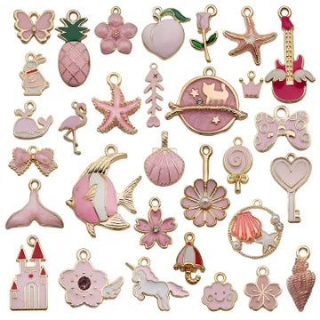 31pcs/Bag Cheap DIY Making Zinc Alloy Assorted Enamelled Charm Mixed Pink Color Pendants Jewelry Accessories Finding