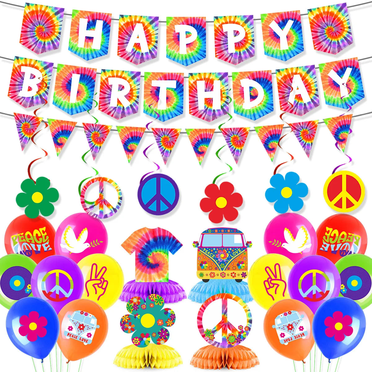 Vintage Hippie 1960s Birthday Party Party Decoration Flag Raising Balloon Honeycomb Set Wholesale