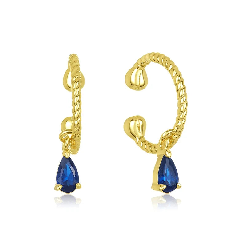 Fashion Jewelry 925 Sterling Silver Water Drop Diamond Pendant C Shape Gold Plated Hoop Earrings for Women