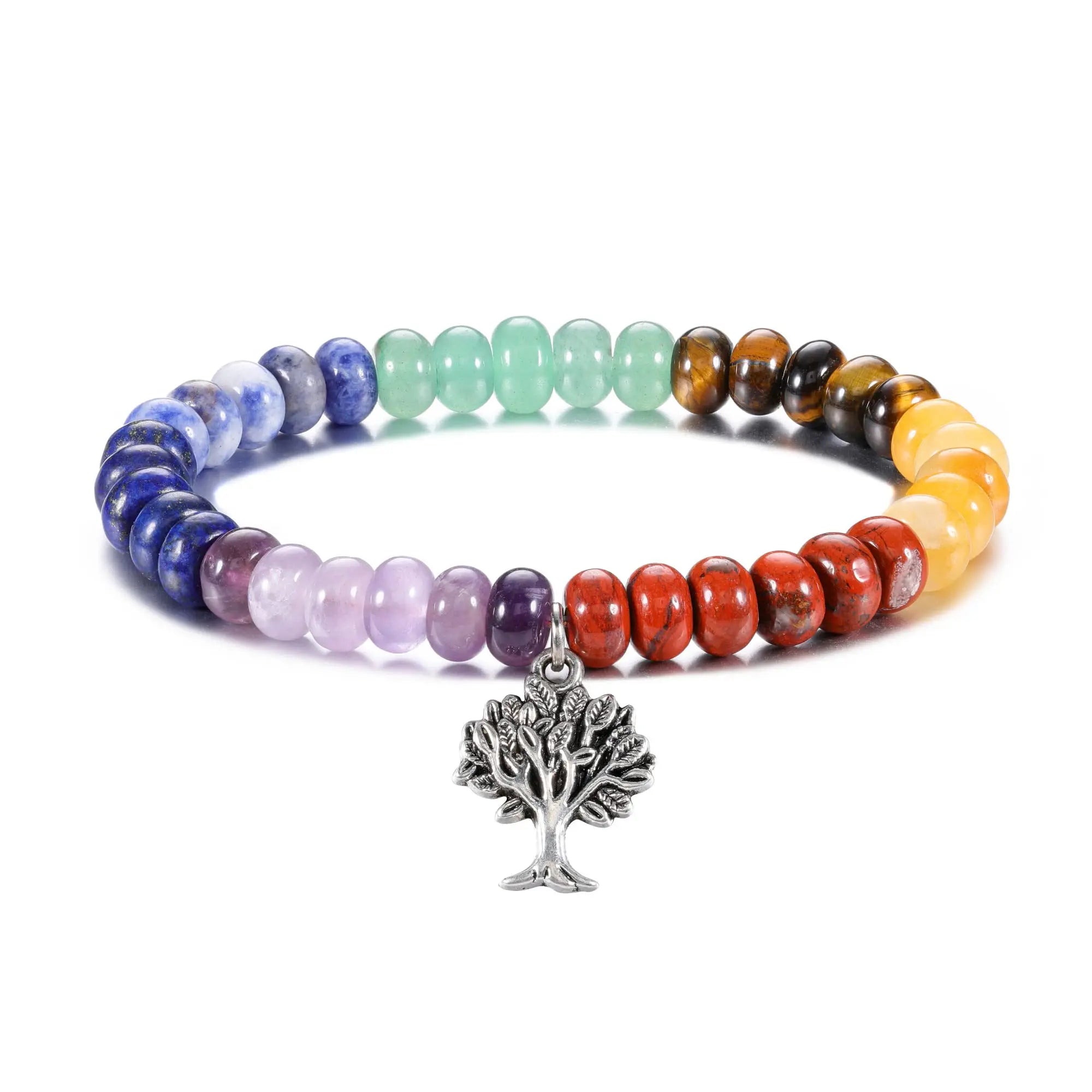 7 Chakra Charm Tree of Life Bracelet Natural Healing Crystal Semi-Precious Energy Jewelry Gemstone Yoga Chakra Bracelet