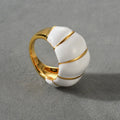 Vintage Brass Electroplated 18k Gold White Enamel Drip Glaze Wide Rings for Women Jewelry Factory Wholesale