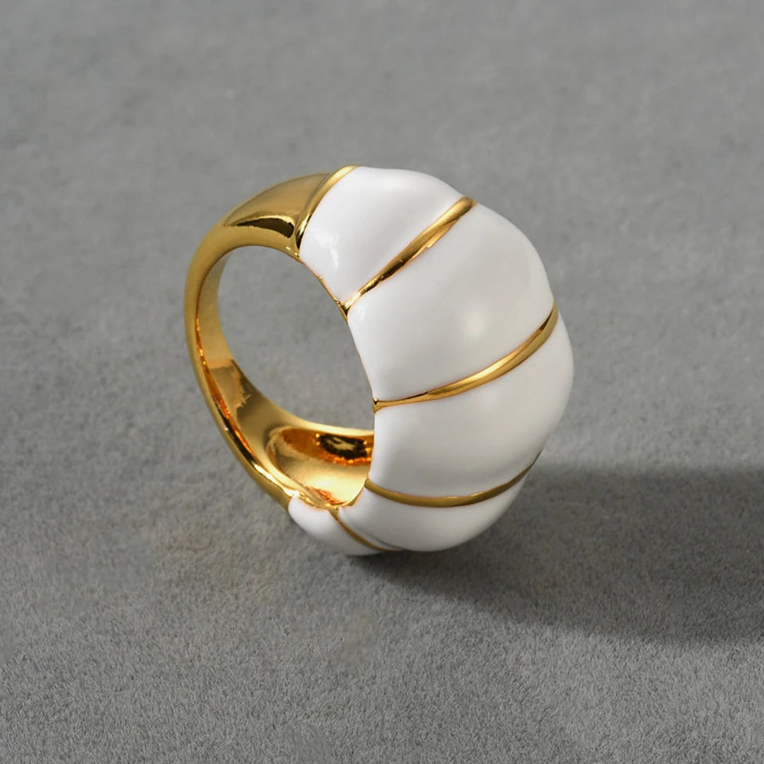 Vintage Brass Electroplated 18k Gold White Enamel Drip Glaze Wide Rings for Women Jewelry Factory Wholesale
