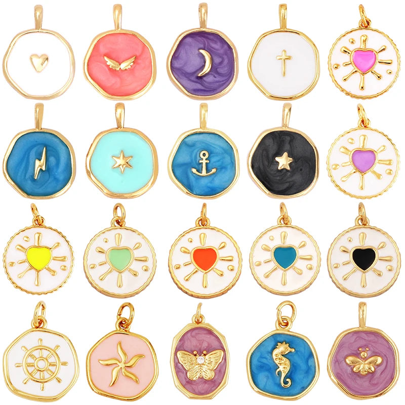 Angel Wing Flash Bolt Moon Star Heart Enamel Attachment for Necklace Bracelet EarringHandy Craft Jewelry Supply Wholesale K07