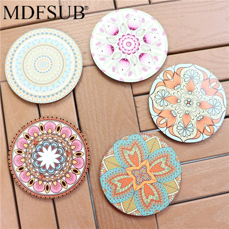 MDFSUB Wooden Sublimation Printing 4mm Thick Eco-Friendly 100x100mm Round Cork Backed Blank Coasters