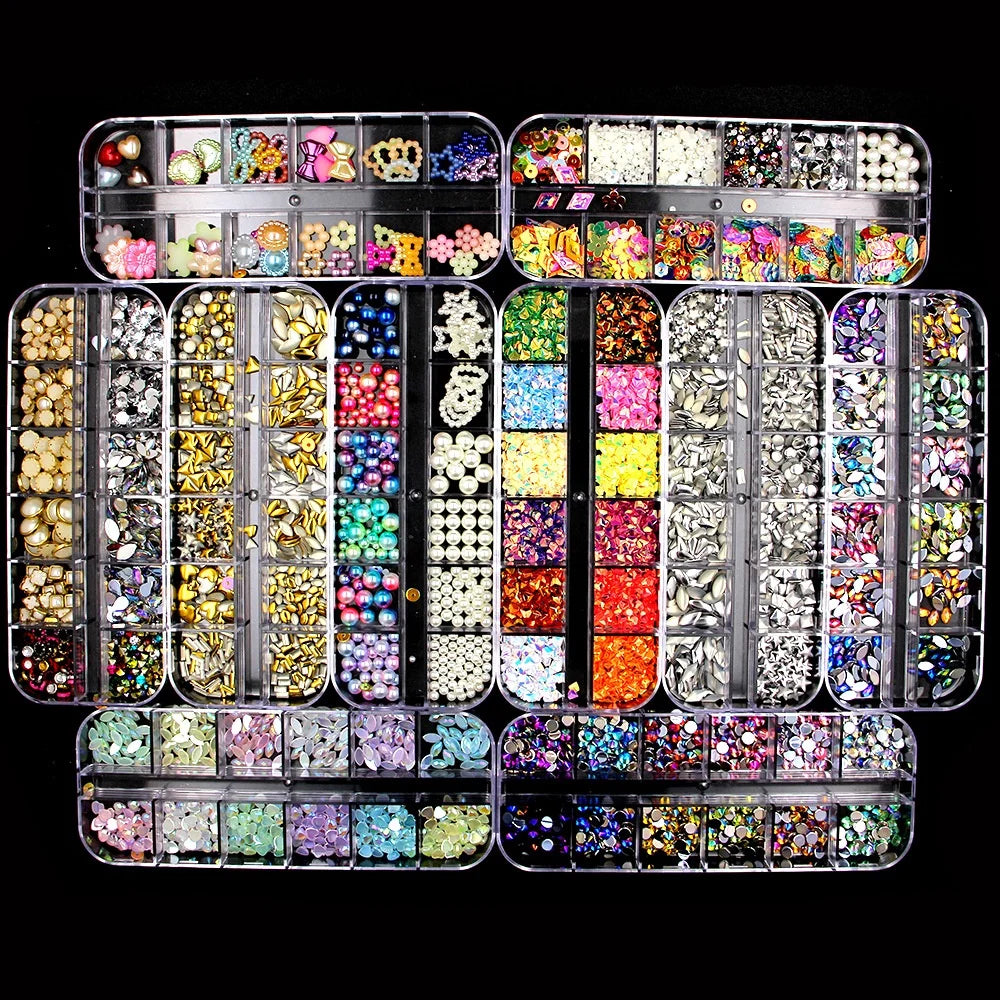 Paso Sico 48 Mixed Japanese Nail Decoration Set 3d Rhinestones Shimmer Pearl Nail Accessories Bowknot Irregular Crystal Stone