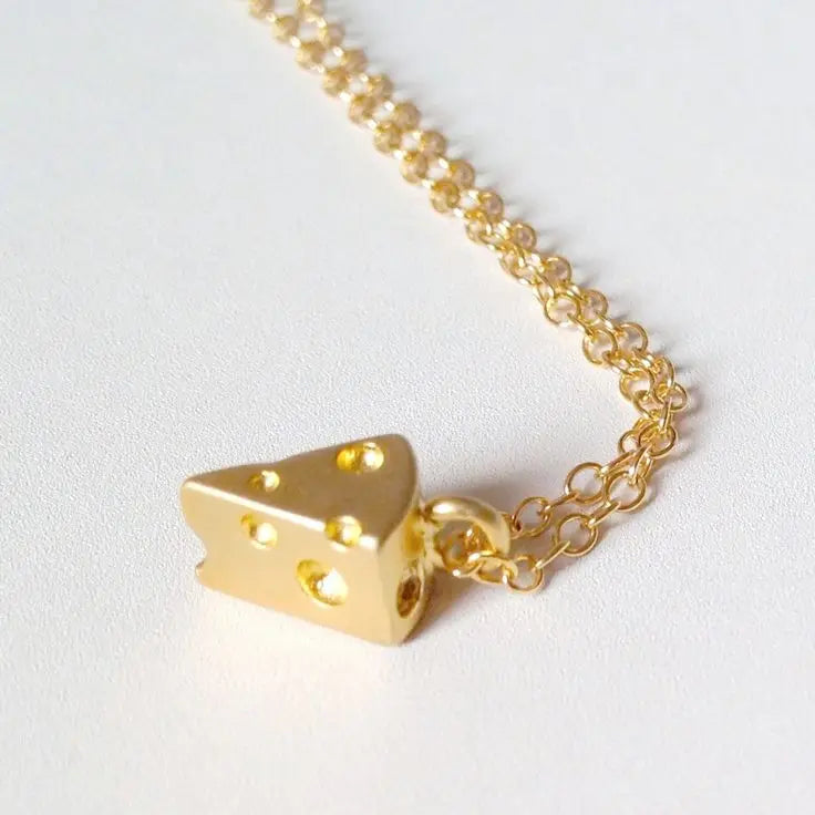 Funny Small Cheese Necklace Gold Cheese Necklace Friend Necklace 3D Gold Swiss Cheese Charm for Kids