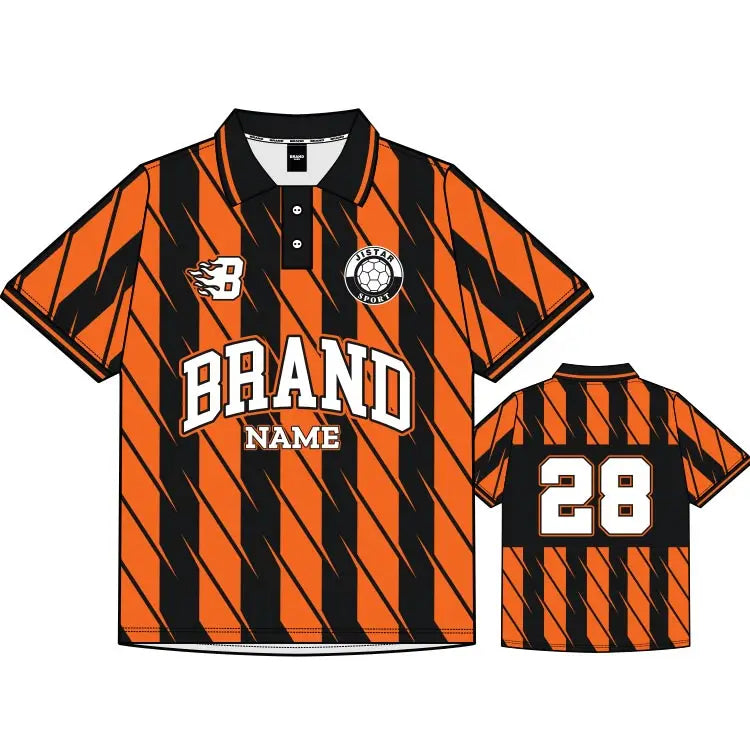 Custom Design Your Own Brand Retro Golf Polo Jersey  Orange Striped Men's Oversize Football Polo Shirts