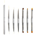 Art Nail Brush Double Ended Manicure Salon Silver Metal Art Nail Pen Brush with Nylon Hair