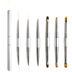 Art Nail Brush Double Ended Manicure Salon Silver Metal Art Nail Pen Brush with Nylon Hair