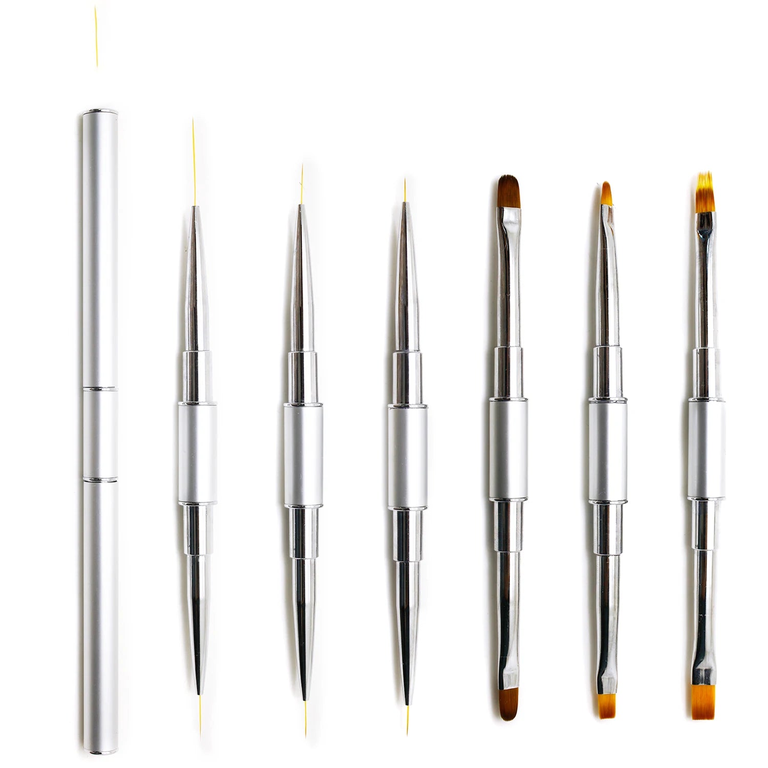 Art Nail Brush Double Ended Manicure Salon Silver Metal Art Nail Pen Brush with Nylon Hair