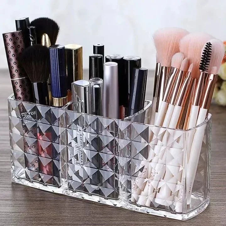 OWNSWING Makeup Brush Holder Organizer 3 Slot Acrylic Makeup Brush Container Display Holder for Cosmetic