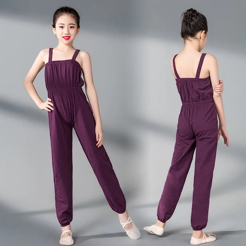 Ballet Training Dancewear Ethnic Style Unitard with Shoulder Straps and PantyhoseThin Practice Warm up Pants for Girls MegaBDM