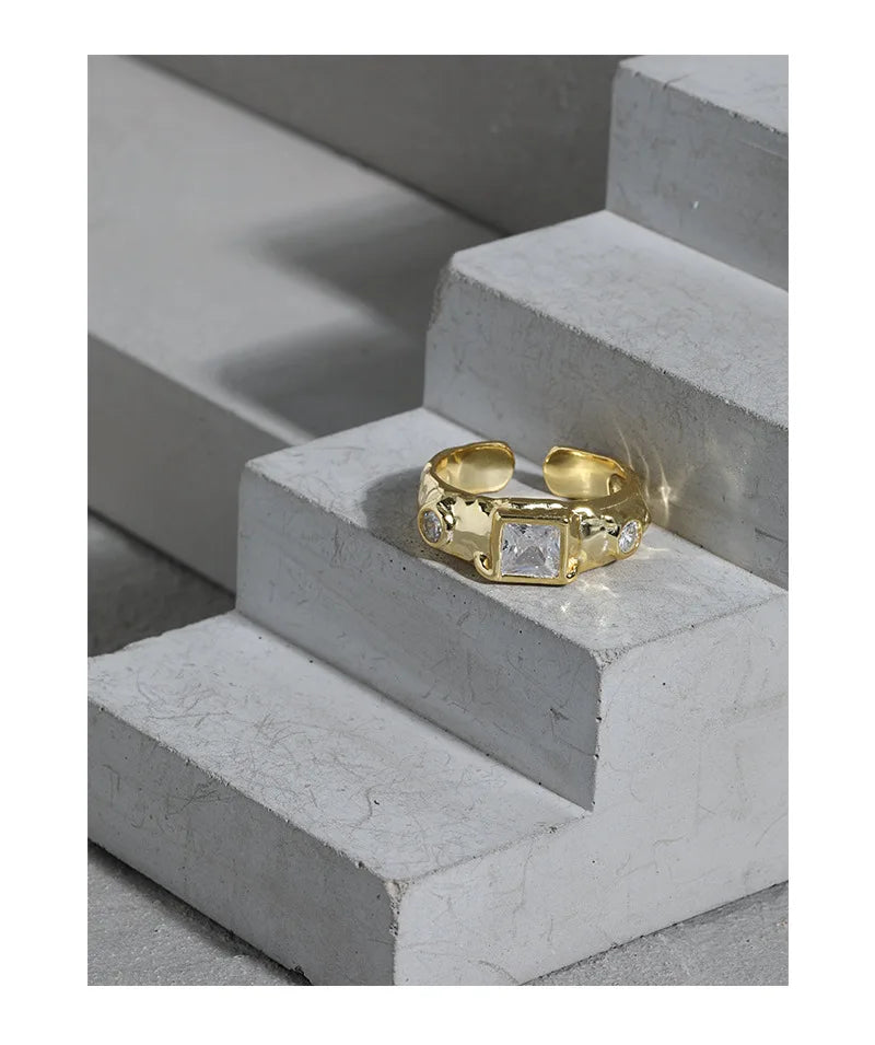 VIANRLA 925 Sterling Silver Baguette Zircon Rings in Gold Plated and Rhodium Plated