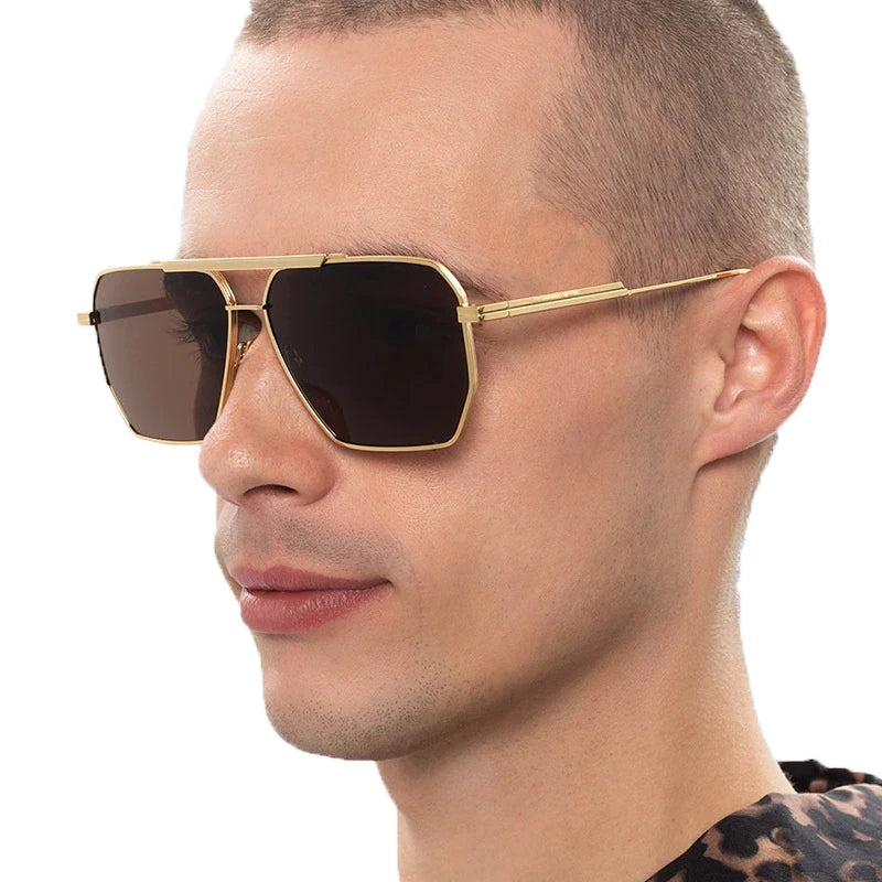 ADE WU STYZ9250 2025 New Fashion Polarized Pilot Sunglasses Men Colorful Double Bridge Irregular Casual Metal Sun Glasses Shades