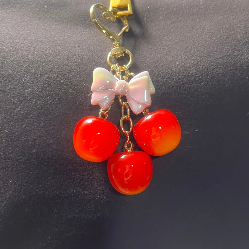 2025 New 3D Red Cherry Keychain Cute Exquisite Bag Pendant Bow Cherry Keychain Pendant Handbag Accessories Women's Gift