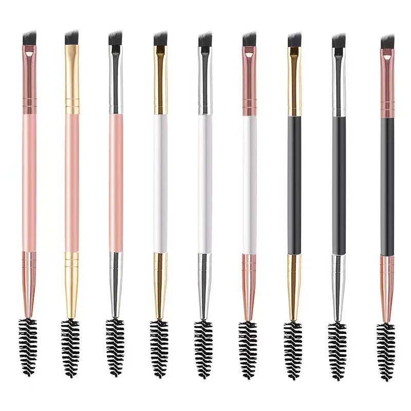 FYD Custom Logo Luxury Eyebrow Makeup Brush Silver Metal Double Ended Eye Mascara Brushes Eyelash Eyebrow Wand Makeup Brush