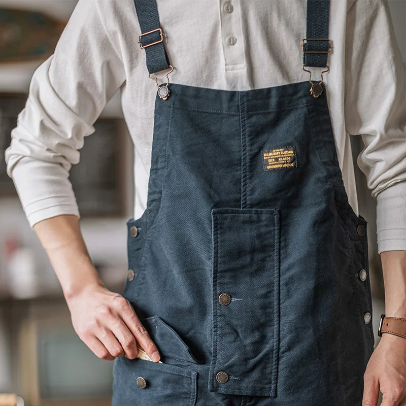 Indigo Vintage Washed Heavy Cotton Men's Straight Style Jeans Loose Fit Ami Khaji Bundles Tooling Mole Skin Overalls Jumpsuits