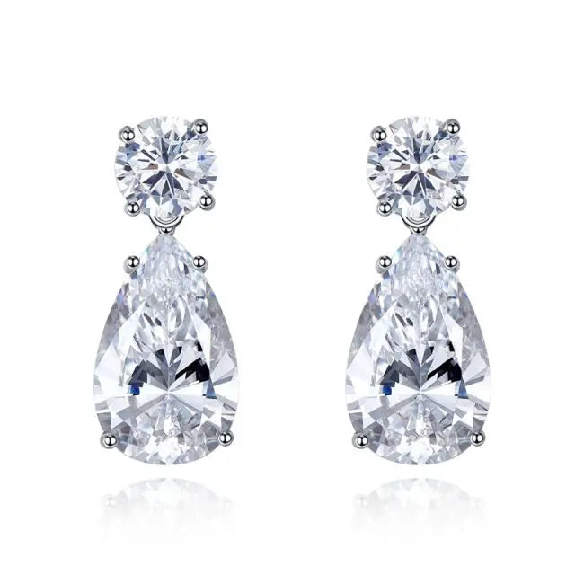925 Sterling Silver Clear Cubic Zirconia CZ Halo Pear Shaped Teardrops Dangle Earrings for Women