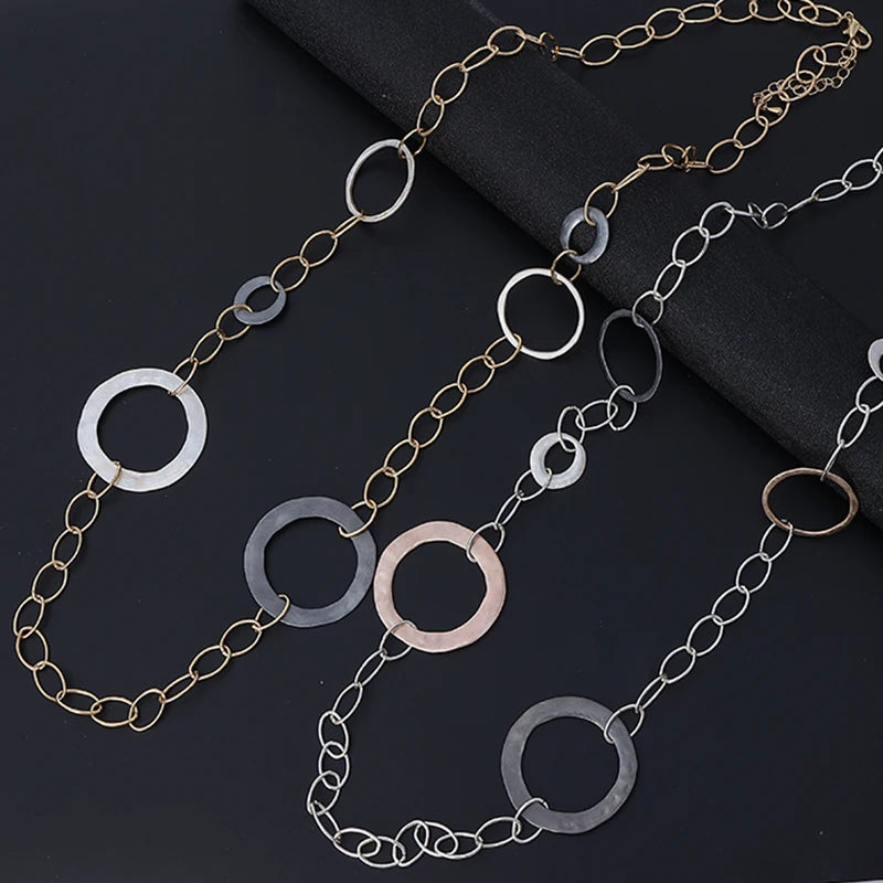 TongLing Trendy Fashion Y2K Long Sweater Necklace Female Circular Charm Chain Necklace for Daily Wearing