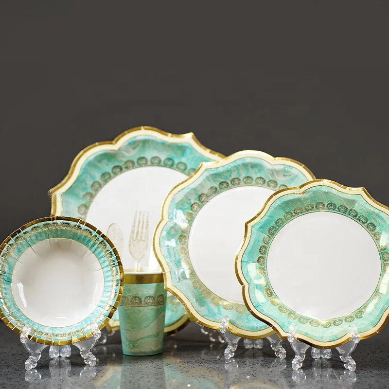 Eid Mubarak Gold Foil Party Set Eid Party Tableware Set Ramadan Decorations Middle East Style Ramadan Paper Plate