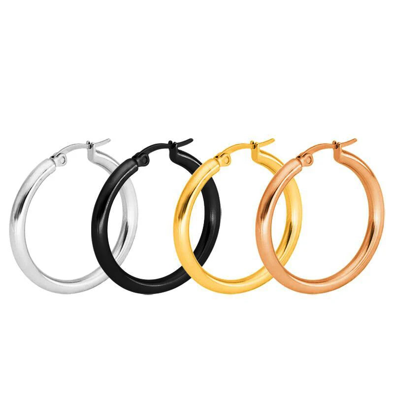 Women Large Hoop Earrings Stainless Steel 18k Gold Plated Rose Gold Hypoallergenic Hollow Wire Huggie Earrings