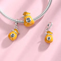 Real 925 Sterling Silver Gold Enamel Money Bag Lucky Beads Charms DIY Fashion Pendant for Bracelet Women Jewelry Making Bulk