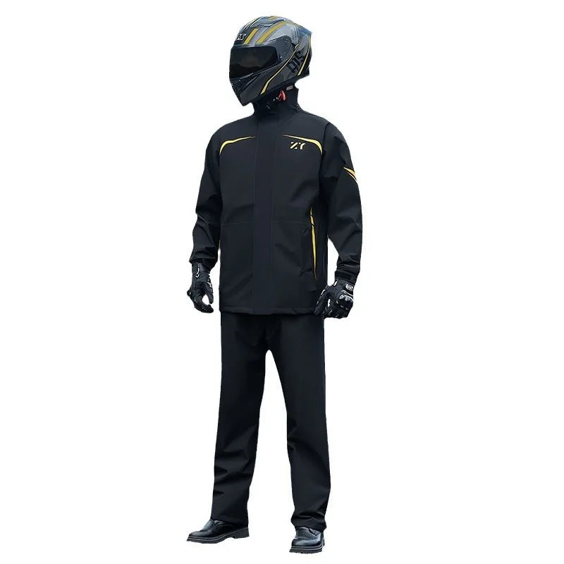 Men's Breathable Pongee Motorcycle Riding Raincoat with Reflective Thickened Fishing Jacket for Hiking and Outdoor Activities