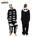 For Plus Size Thermal Winter Polar Fleece Hoodie Pajamas Women Animal Jack Skellington Black Adult Onesie