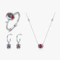 925 Sterling Silver Oval Cut Rainbow Color Zirconia Stunning Ring C Hoop Drop Earrings Necklace Pendant for Women Jewelry Sets