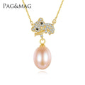 PAG&MAG Pearl Necklace Designs Cute Tiny Koala Animal Necklaces 18k Gold Plated Freshwater Pearl Link Chain Women Gifts