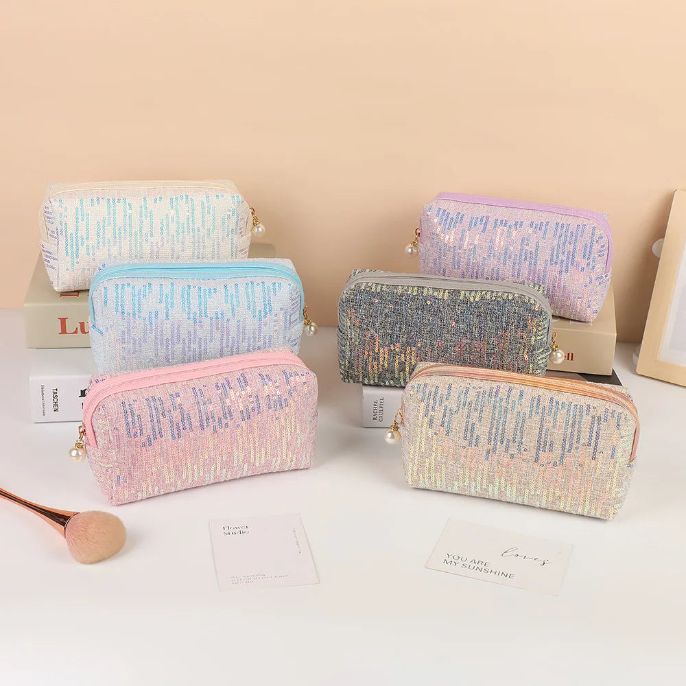 BESTELLA Large Capacity Shiny Iridescent Cosmetic Bag With Zipper Closure Multi-colors for Women Custom Logo for Makeups