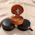 Custom Logo Leather Velvet Jewellery Storage Box Jewelry Organizer Portable Small Round Case Travel Jewelry Box