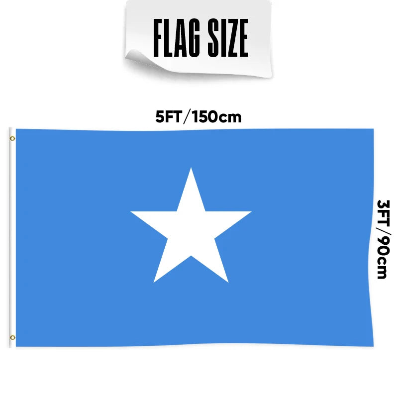 3x5Ft Somalia Flag Banner With 3 Ply Double Sided and Two Brass Grommets Wall Handing Outdoor Decor
