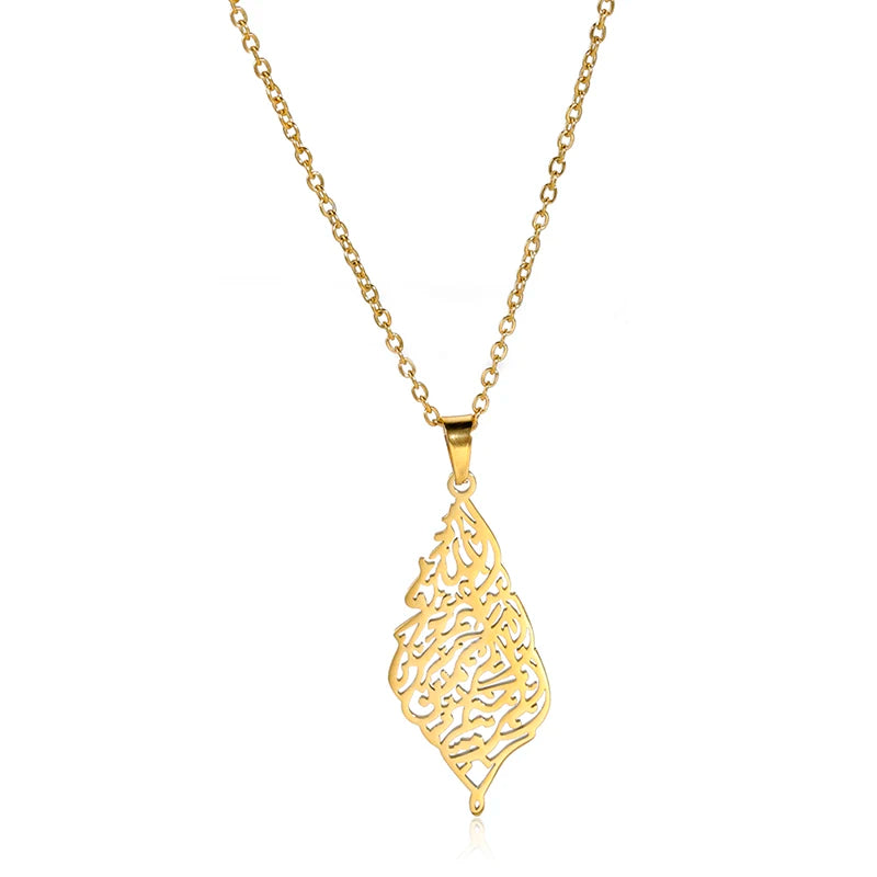 Stainless Steel Islam Letter Rhombus Pendant Necklace Muslims Islamic Religious Amulet Jewelry Necklace Real Gold Plated Charms