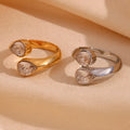 Shining Zircon Water Drop Open Ring 18k Gold Plated Stainless Steel Jewelry Engagement Stacking Ring