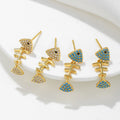 Fashion Jewelry 18K Real Gold Plated Earrings Fish Bone Design Cute Stud Earrings with 925 Silver Needle Earrings for Daily Wear