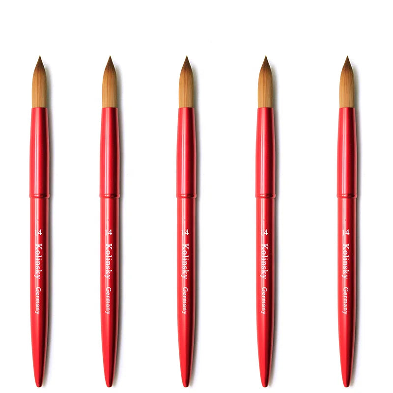 Classical OEM Custom Logo 100% Real Kolinsky Hair Red Metal Handle Round/Crimped Head Acrylic Nail Brush for Acrylic Nails Art
