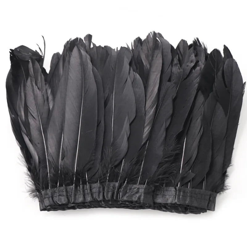 2 Meters Wholesale Dyed Goose Feather Fabric Fringe Trim Colorful 15-20cm Fabric Goose Feather Trimming for Dress Decoration