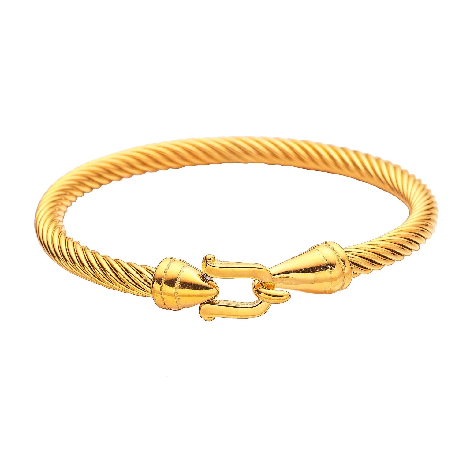 Gold Plating Horseshoe Buckle Bracelet Stainless Steel Jewelry Fashion Unique Twisted Roman Numeral Pendant Bangle For Women